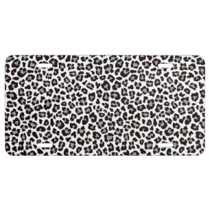 Leopard Print Skin Texture Pattern  Black & White License Plate