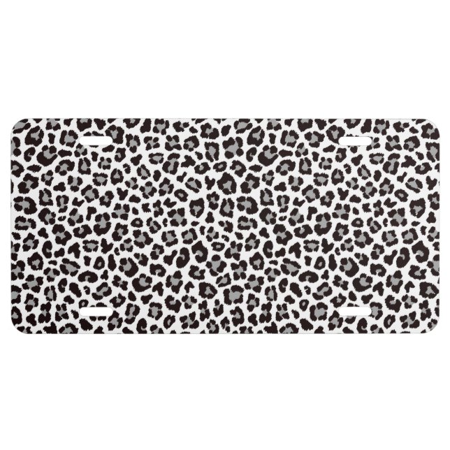 Leopard Print Skin Texture Pattern  Black & White License Plate (Front)