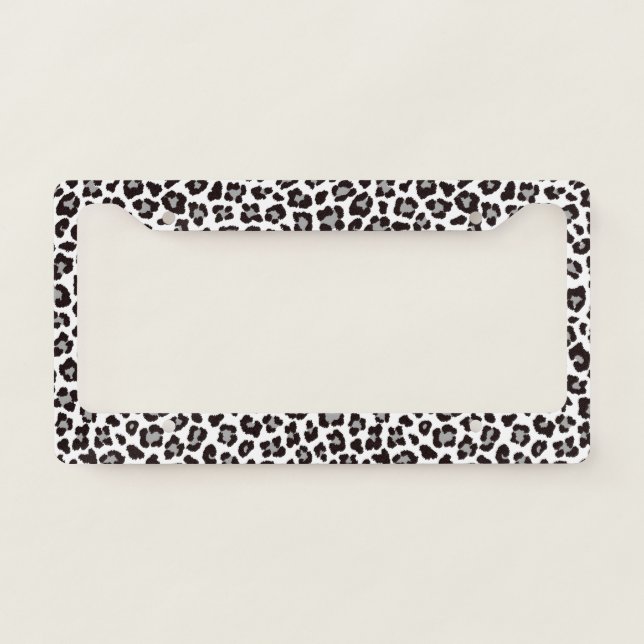 Leopard Print Skin Texture Pattern  Black & White License Plate Frame (Front)