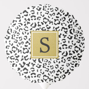 Leopard Print, Spots, Black And White, Monogram Balloon
