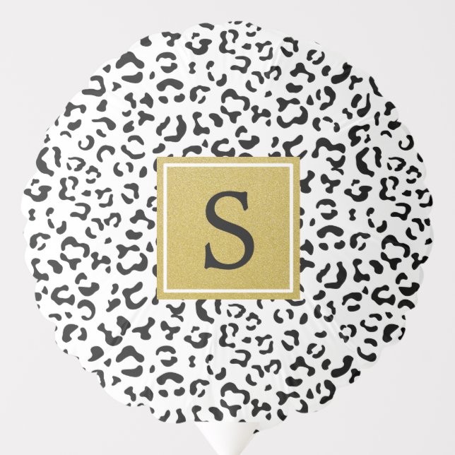 Leopard Print, Spots, Black And White, Monogram Balloon (Front)