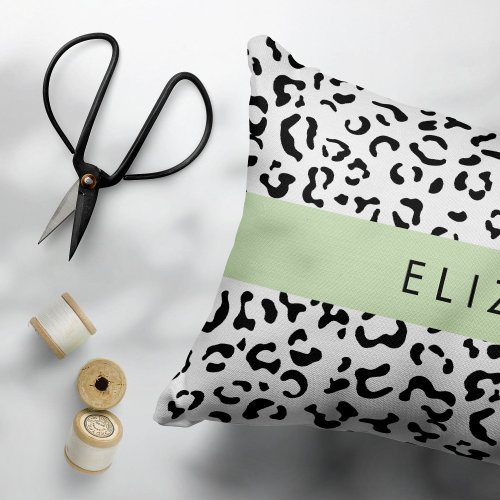 Leopard Print Spots Black And White Your Name Accent Pillow