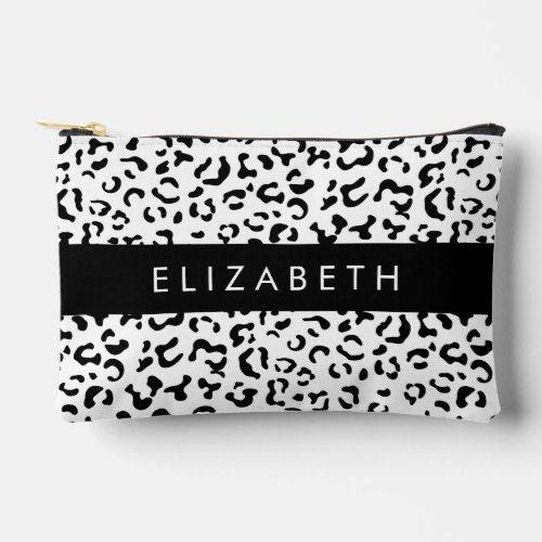 Leopard Print Spots Black And White Your Name Accessory Pouch