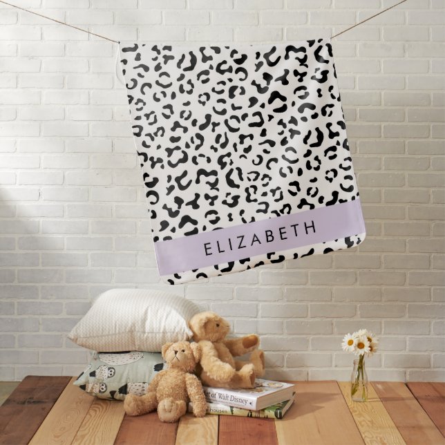 Leopard Print, Spots, Black And White, Your Name Baby Blanket (In Situ)