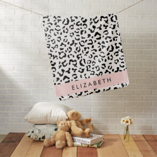 Leopard Print, Spots, Black And White, Your Name Baby Blanket