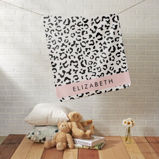 Leopard Print, Spots, Black And White, Your Name Baby Blanket (In Situ)
