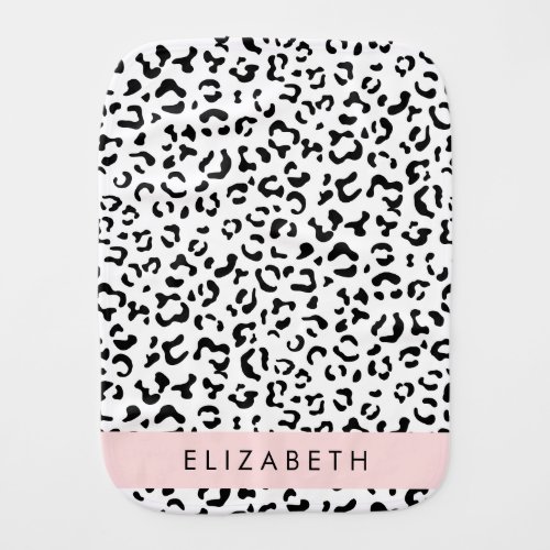 Leopard Print Spots Black And White Your Name Baby Burp Cloth