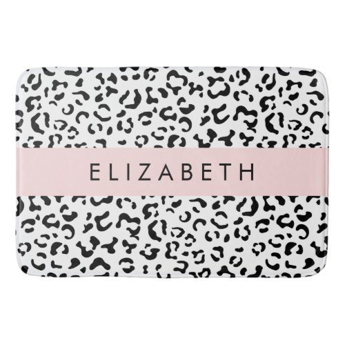 Leopard Print Spots Black And White Your Name Bath Mat