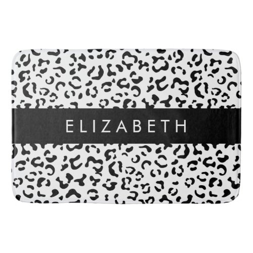 Leopard Print Spots Black And White Your Name Bath Mat