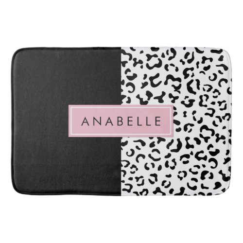 Leopard Print Spots Black And White Your Name Bath Mat