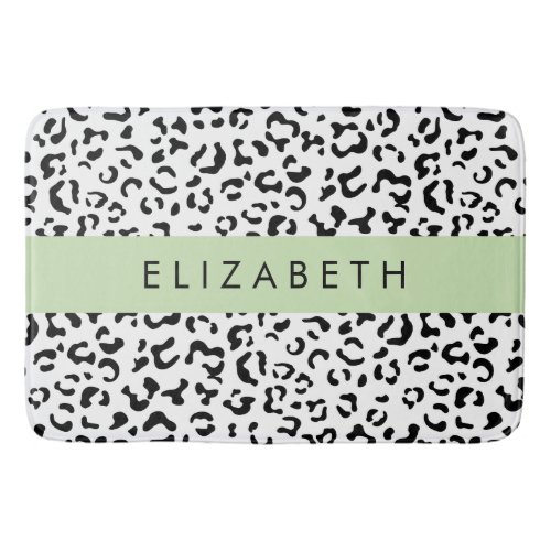 Leopard Print Spots Black And White Your Name Bath Mat