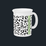 Leopard Print, Spots, Black And White, Your Name Beverage Pitcher<br><div class="desc">Elegant,  stylish and sophisticated leopard pattern in black and white color. Modern and trendy gift,  perfect for the animal print lover in your life. Personalize by adding your name,  nickname,  monogram or initials.</div>
