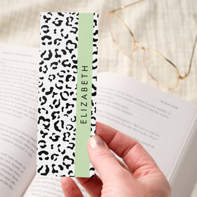 Leopard Print, Spots, Black And White, Your Name Bookmarks (Hand)