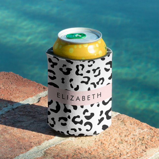 Leopard Print, Spots, Black And White, Your Name Can Cooler (In Situ Pool)