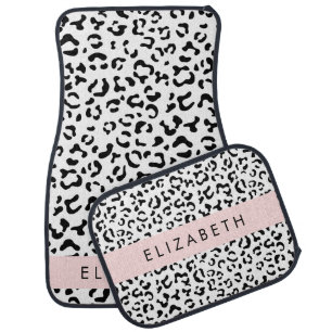 Leopard Print, Spots, Black And White, Your Name Car Floor Mat