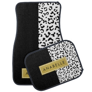 Leopard Print, Spots, Black And White, Your Name Car Floor Mat