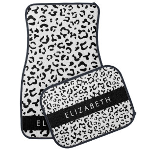 Leopard Print, Spots, Black And White, Your Name Car Floor Mat