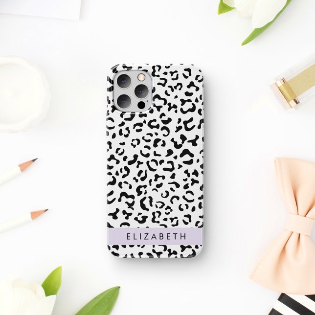 Leopard Print, Spots, Black And White, Your Name Case-Mate iPhone Case (Creator Uploaded)