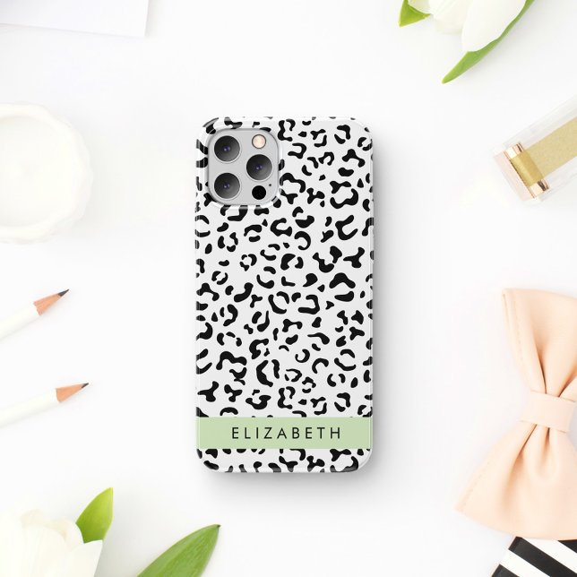 Leopard Print, Spots, Black And White, Your Name Case-Mate iPhone Case (Creator Uploaded)