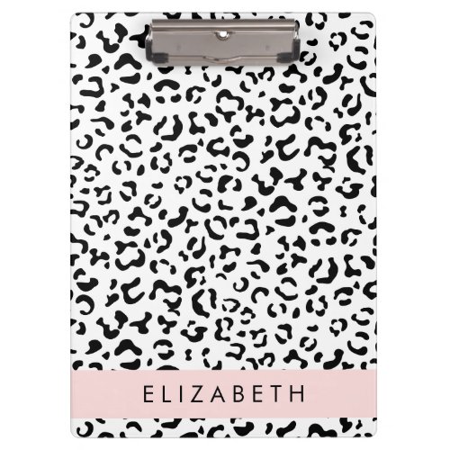 Leopard Print Spots Black And White Your Name Clipboard