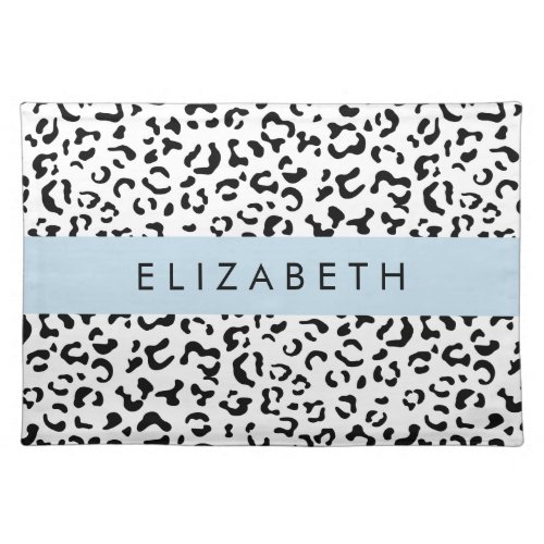 Leopard Print Spots Black And White Your Name Cloth Placemat