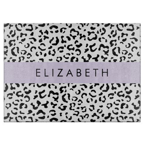 Leopard Print Spots Black And White Your Name Cutting Board