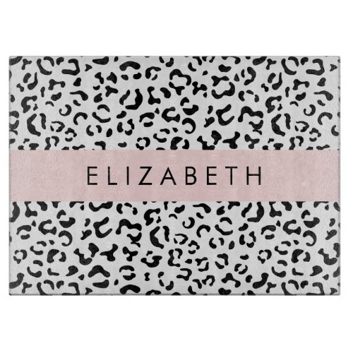 Leopard Print Spots Black And White Your Name Cutting Board