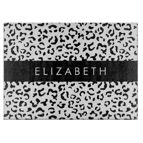 Leopard Print Spots Black And White Your Name Cutting Board