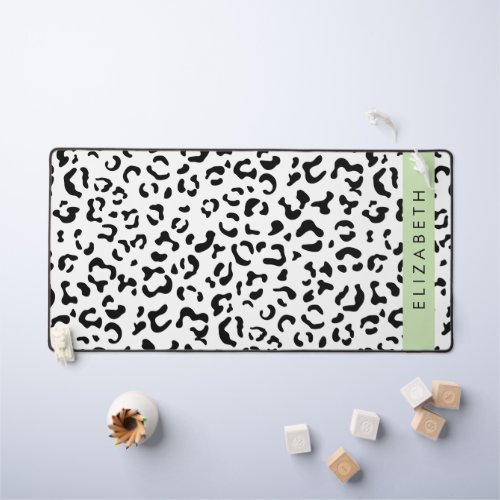 Leopard Print Spots Black And White Your Name Desk Mat