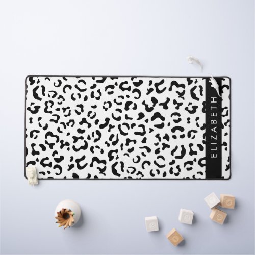 Leopard Print Spots Black And White Your Name Desk Mat