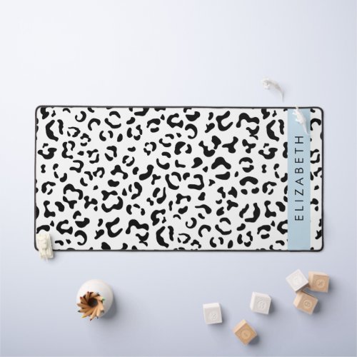 Leopard Print Spots Black And White Your Name Desk Mat