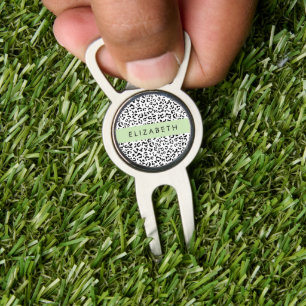 Leopard Print, Spots, Black And White, Your Name Divot Tool