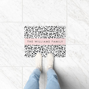 Leopard Print, Spots, Black And White, Your Name Doormat