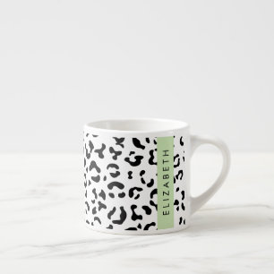 Leopard Print, Spots, Black And White, Your Name Espresso Cup