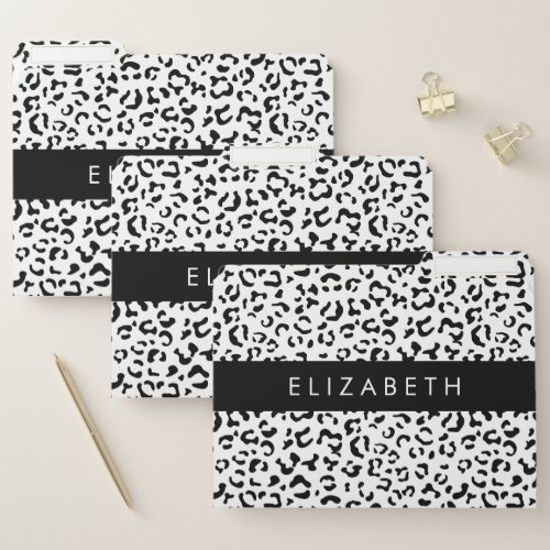 Leopard Print Spots Black And White Your Name File Folder