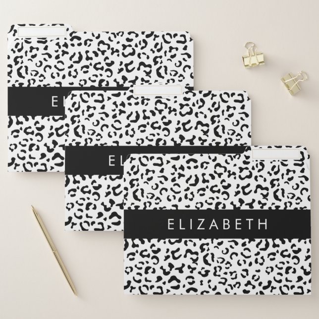 Leopard Print, Spots, Black And White, Your Name File Folder (Set)