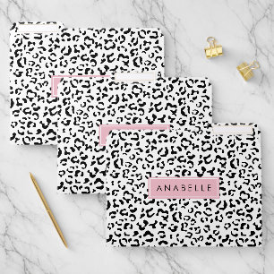 Leopard Print, Spots, Black And White, Your Name File Folder