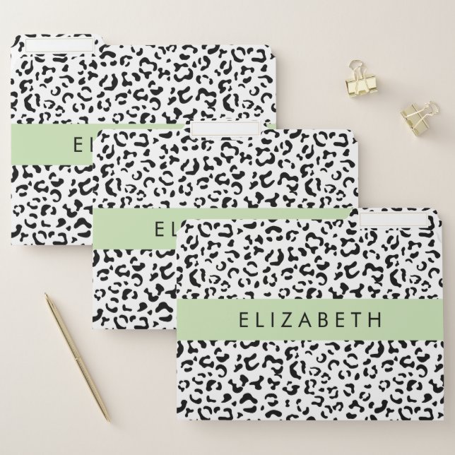 Leopard Print, Spots, Black And White, Your Name File Folder (Set)