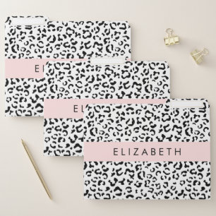 Leopard Print, Spots, Black And White, Your Name File Folder