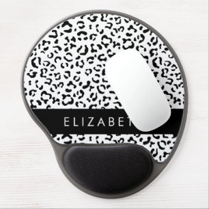 Leopard Print, Spots, Black And White, Your Name Gel Mouse Pad