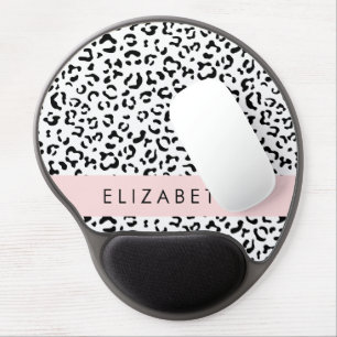 Leopard Print, Spots, Black And White, Your Name Gel Mouse Pad