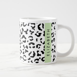 Leopard Print, Spots, Black And White, Your Name Giant Coffee Mug