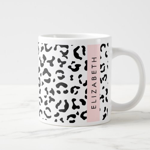 Leopard Print Spots Black And White Your Name Giant Coffee Mug