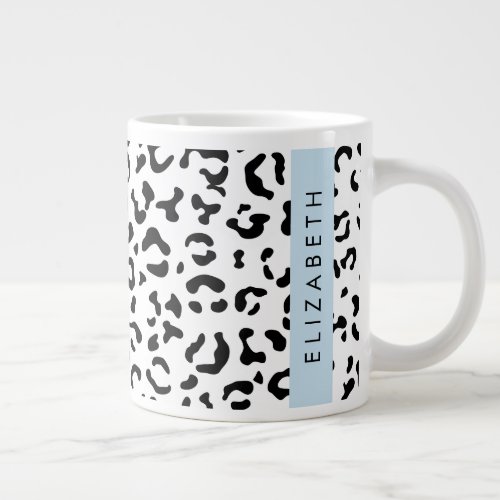 Leopard Print Spots Black And White Your Name Giant Coffee Mug
