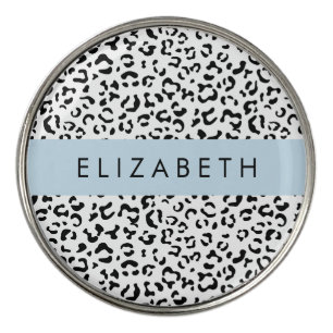 Leopard Print, Spots, Black And White, Your Name Golf Ball Marker