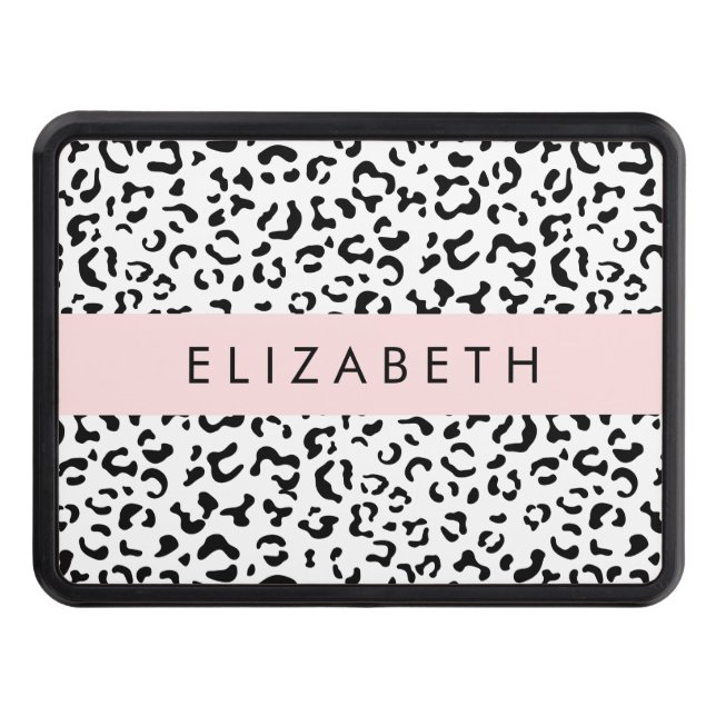 Leopard Print, Spots, Black And White, Your Name Hitch Cover (Front)