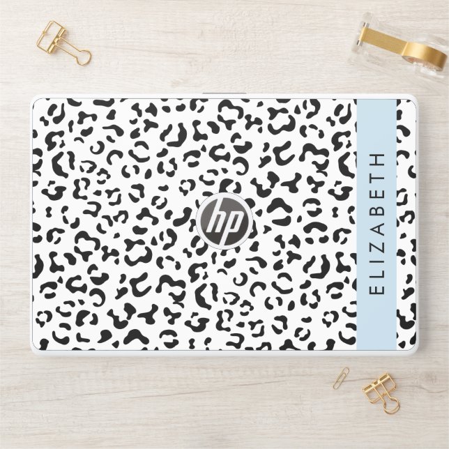 Leopard Print, Spots, Black And White, Your Name HP Laptop Skin (Desk)