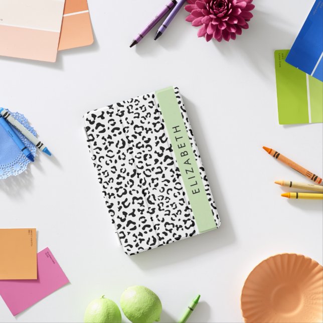 Leopard Print, Spots, Black And White, Your Name iPad Mini Cover (In Situ)