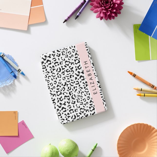 Leopard Print, Spots, Black And White, Your Name iPad Mini Cover (In Situ)