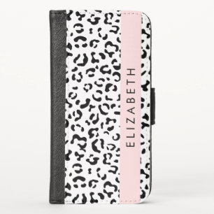 Leopard Print, Spots, Black And White, Your Name iPhone X Wallet Case